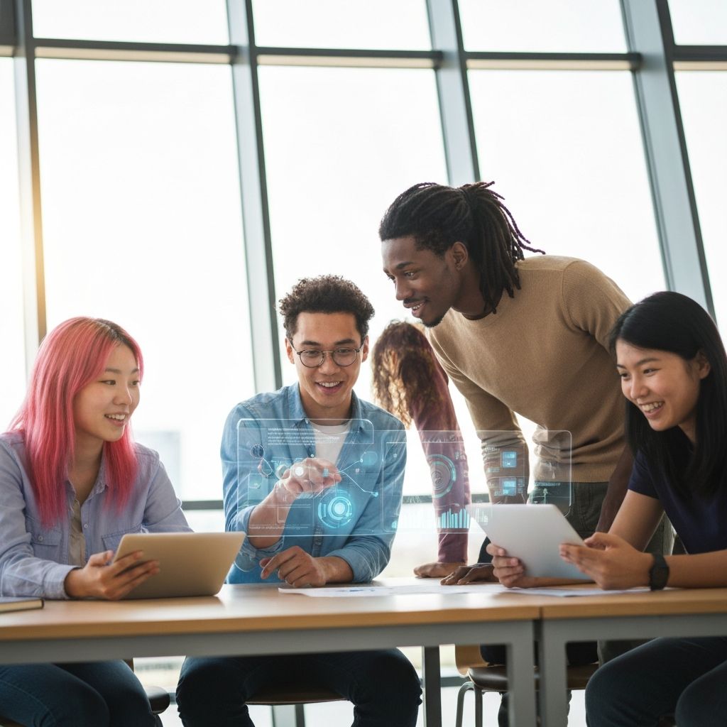 Students learning with AI technology