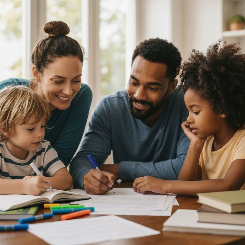 Parents and kids applying for scholarships